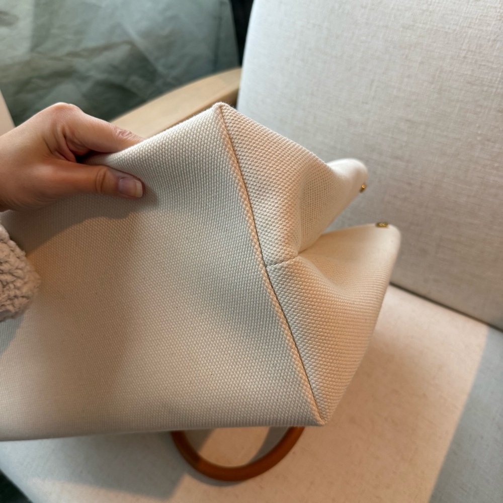 CELINE Horizontal Beige Canvas Calfskin Logo Tote Bag - Picture 11 of 15